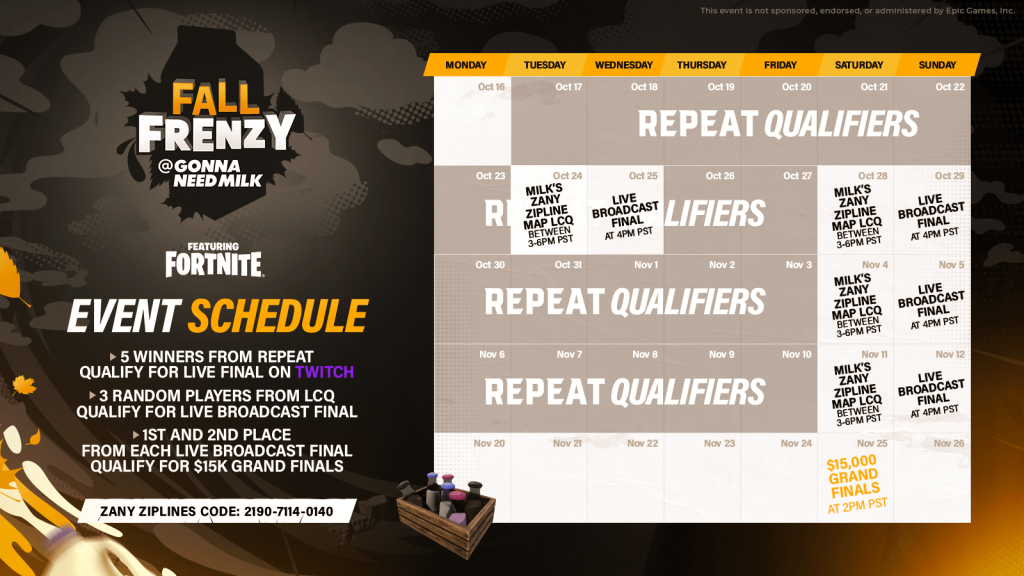 Fall Frenzy Schedule