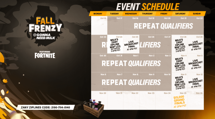 Gonna Need Milk Fall Frenzy Schedule For Live Broadcast Finals on Twitch Fall Frenzy Schedule